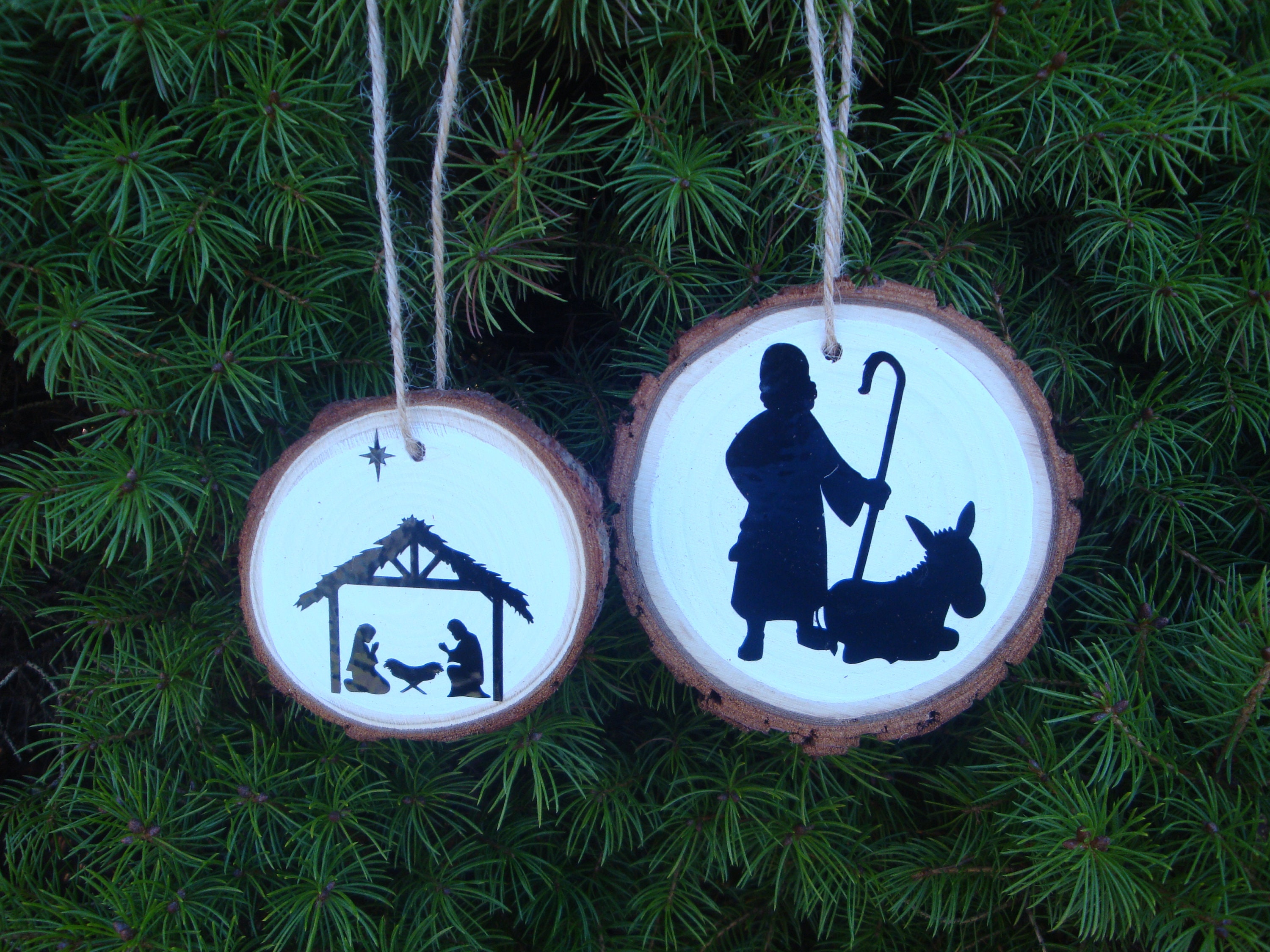 Nativity Scene Set, Wood Slice Ornament Set, Christian Christmas Gift