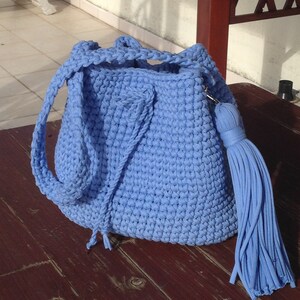 Bag, soft blue color of knitted yarn &quot;Laguna&quot;