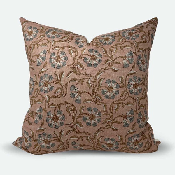 Square Pillow Cover - Dusty Pink Wild Floral Block Print | 20"x20" | 22"x22"