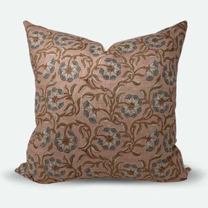 Square Pillow Cover - Dusty Pink Wild Floral Block Print | 20&quot;x20&quot; | 22&quot;x22&quot; | 24&quot;x24&quot;