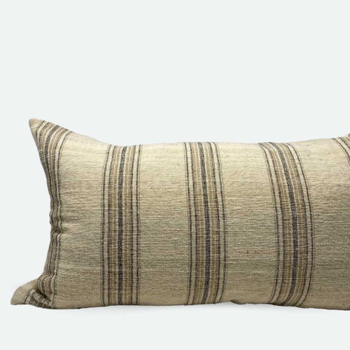 Large Lumbar Pillow Cover Natural Terracotta Woven Stripe Etsy