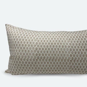 Large Lumbar Pillow Cover - Sandy Bloom Block Print | 14&quot;x36&quot;