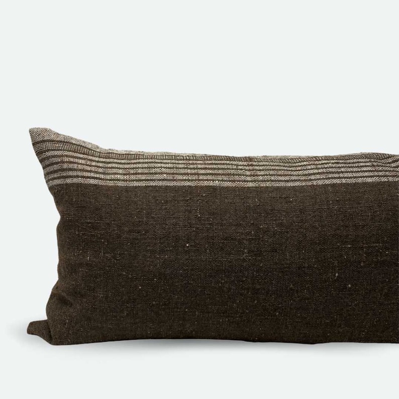 Large Lumbar Pillow Cover - Cocoa Indian Wool Stripe