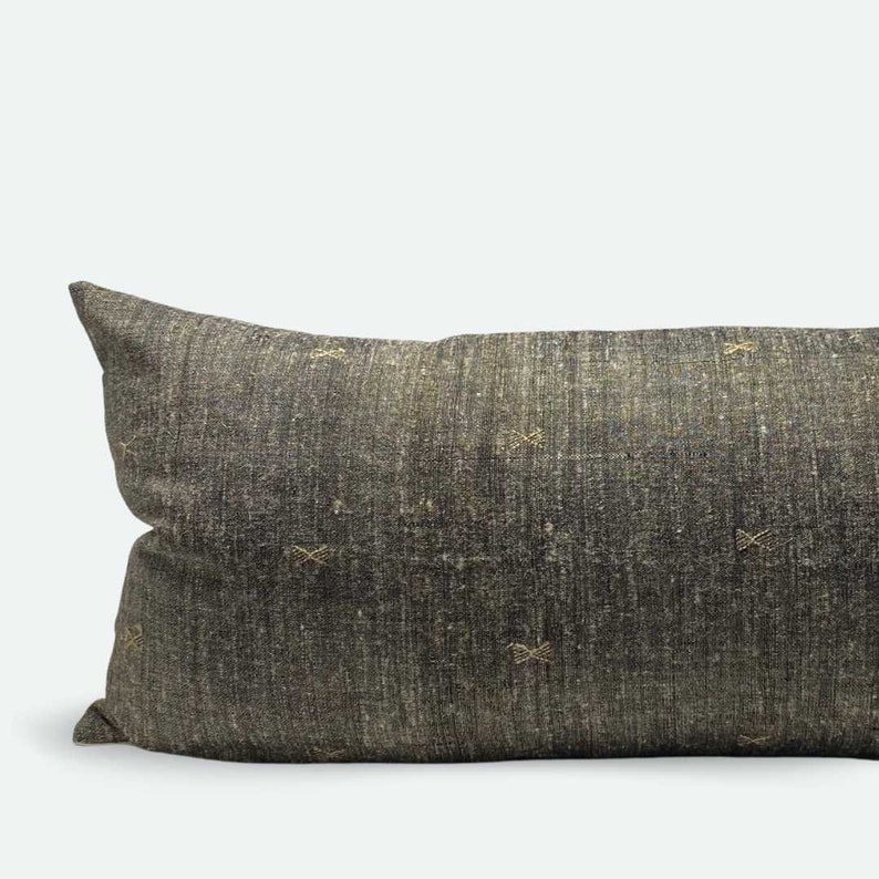 Large Lumbar Pillow Cover Antique Charcoal Indian Silk Etsy