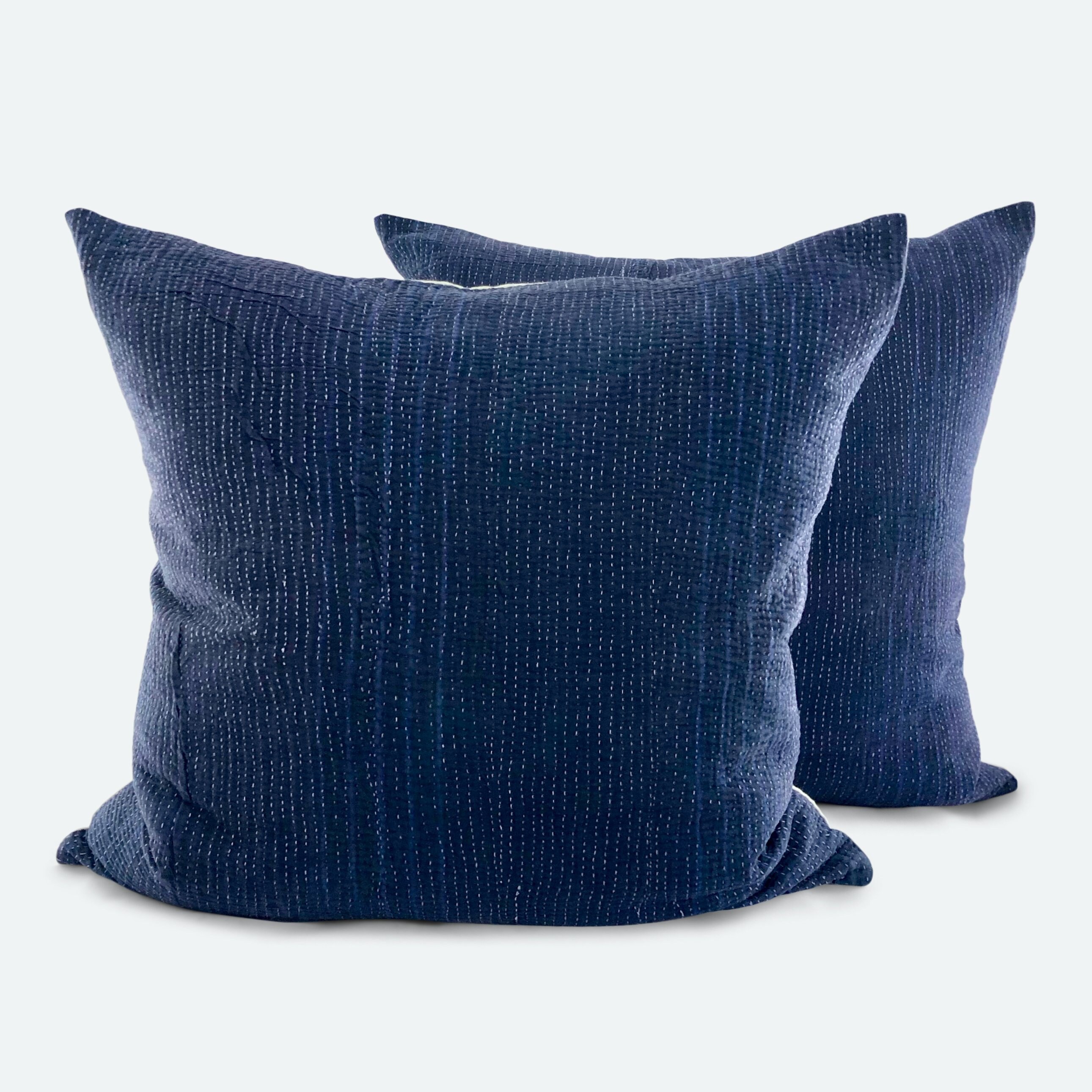 26x26 Euro Pillow Covers Set of 2 Indigo Kantha Quilt Etsy