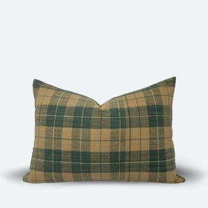 Medium Lumbar Pillow Cover - Green and Yellow Plaid Madras | 14"x20"
