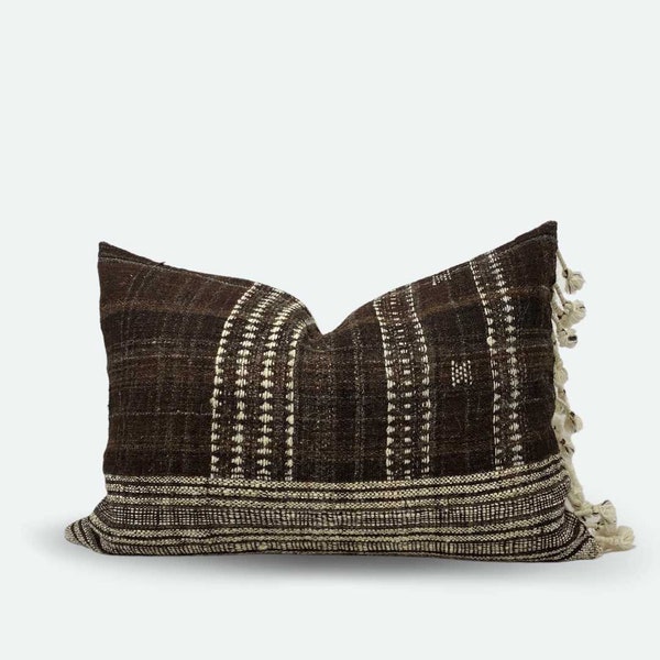 Medium Lumbar Pillow Cover - Cocoa Indian Wool Stripe | 14"x20"