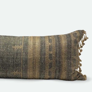 Large Lumbar Pillow Cover - Antique Charcoal Indian Silk | 14"x36"