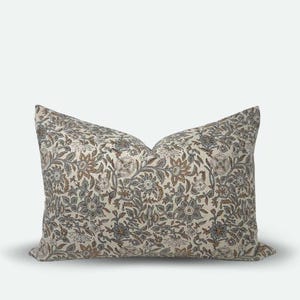 Medium Lumbar Pillow Cover - Dusty Blue Floral Block Print | 14&quot;x20&quot;
