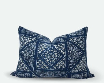 Medium Lumbar Pillow Cover - Vintage Indigo Batik | FINAL SALE | 14"x20"