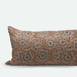 Large Lumbar Pillow Cover - Dusty Pink Wild Floral Block Print | 14&quot;x36&quot; | 12&quot;x48&quot; | 20&quot;x48&quot;