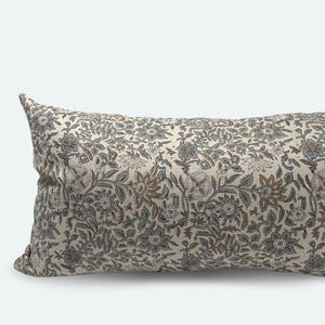 Large Lumbar Pillow Cover - Dusty Blue Floral Block Print | 14”x36” | 12"x48"