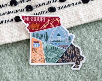 Missouri Sticker | USA State Travel Souvenir Gift Nature Route 66 National Parks Caves Music BBQ Football St Louis The Gateway Arch Flowers