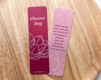 Choose Joy Bookmarks | Size 2"x7" | 1 Thessalonians 5:16-18 esv Floral Bouquet Verse Bible Memorization Cards Bookmark