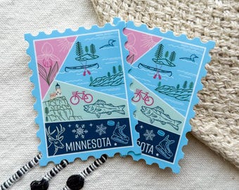 Minnesota Stamp Sticker | USA State Travel Souvenir Gift National Parks Hockey Skating Lighthouse
