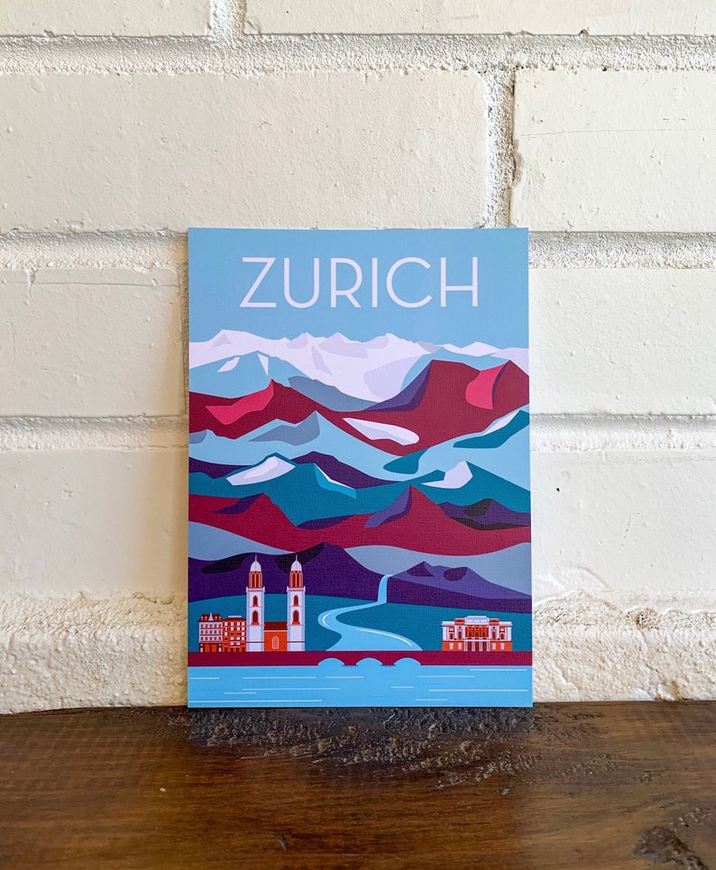 Carte postale de voyage de Zurich, Suisse | Aventure illustrée Montagnes Ville Europe Nature Cadeaux Souvenirs Décoration image 5