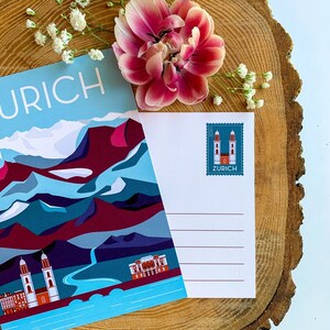 Carte postale de voyage de Zurich, Suisse | Aventure illustrée Montagnes Ville Europe Nature Cadeaux Souvenirs Décoration image 4
