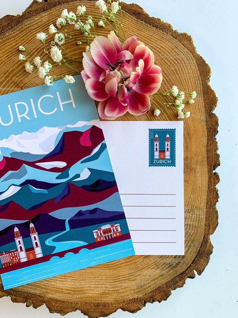 Carte postale de voyage de Zurich, Suisse | Aventure illustrée Montagnes Ville Europe Nature Cadeaux Souvenirs Décoration image 4
