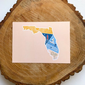 Stampa cartolina Florida / 5x7 Geometrico Illustrato Viaggio Avventura Spiaggia Space Shuttle Sunshine State Natura Oceano / Souvenir Regalo Decorazione