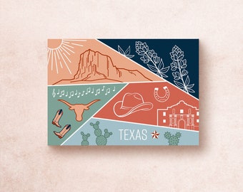 Texas State Postcard | USA State National Parks Flowers Cactus Geometric Travel Adventure   | Souvenir Gift Decor
