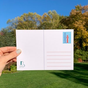 Carte postale de voyage à Londres | Carte postale illustrée de 5 x 7 po. Londres, Angleterre, Travel Adventure Bus Taxi Bridges | Cadeau souvenir | Décor image 7