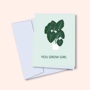 vous devenez une fille de <br> Vous avez des idées ? Illustration Oreille d'éléphant Plantes Jeu de mots Cartes Cadeaux pour amis Cadeau d'encouragement pour elle | Carte vierge
