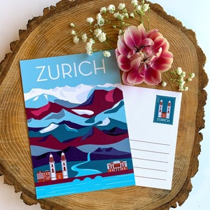 Carte postale de voyage de Zurich, Suisse | Aventure illustrée Montagnes Ville Europe Nature Cadeaux Souvenirs Décoration image 2