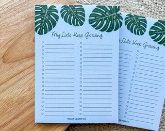 My Lists Keep Growing Notepad | Cute Gifts Monstera Leaf Greenery Green Plants Puns Notes Illustration | Size: 5&quot;x7&quot; 50 Pages
