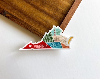 Virginia State Geometric Sticker | USA Lighthouse, ocean, mountains, cavern | Laptop Water bottle Weatherproof | Souvenir