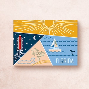 Florida Postcard Stato Viaggio Stampa geometrica 5x7 Illustrato USA Viaggio Avventura Spiaggia Space Shuttle Sole Natura / Souvenir Regalo Decorazione