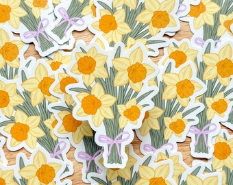 Narzissen Strauß Aufkleber | Schleife Gelbe Blume Pflanze Blumen Geschenke Vinyl Aufkleber Souvenir