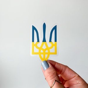 Ukraine Trident (Tryzub) 3" Clear Stickers | Ukrainian Trident (Tryzub) Design | Yellow and Blue | Support Ukraine Cute Gifts