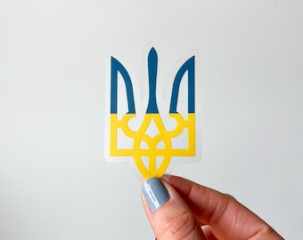 Ukraine Trident (Tryzub) 3" Clear Stickers | Ukrainian Trident (Tryzub) Design | Yellow and Blue | Support Ukraine Cute Gifts