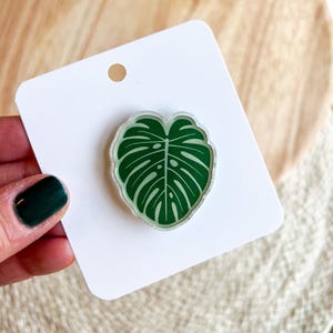 Monstera Leaf Acrylic Pin |  Plants Greenery Illustration Decor Round Pins Green