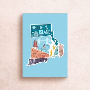 postale de voyage d'état de Rhode Island | Aventure géométrique Montagnes Parcs nationaux Phare, huîtres, océan Nature | Décoration cadeau souvenir