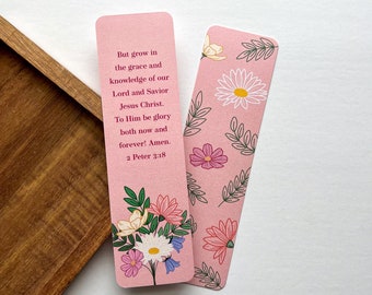 2 Peter 3:18 Verse Bookmarks | Size 2"x7" | Floral Bouquet Verse Bible Memorization Cards Bookmark