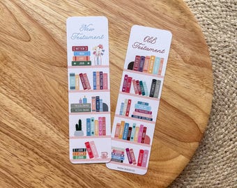 Books of the Bible Bookmark | Size 2&quot;x7&quot; | Old and New Testament Christian Bookshelf Illustration Gifts  Memorization Colorful Double sided