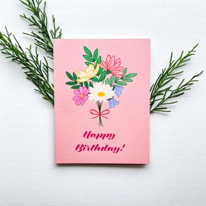 Happy Birthday Bouquet Card 4.25x5.5 Floral Flowers Card Greeting Card image 2