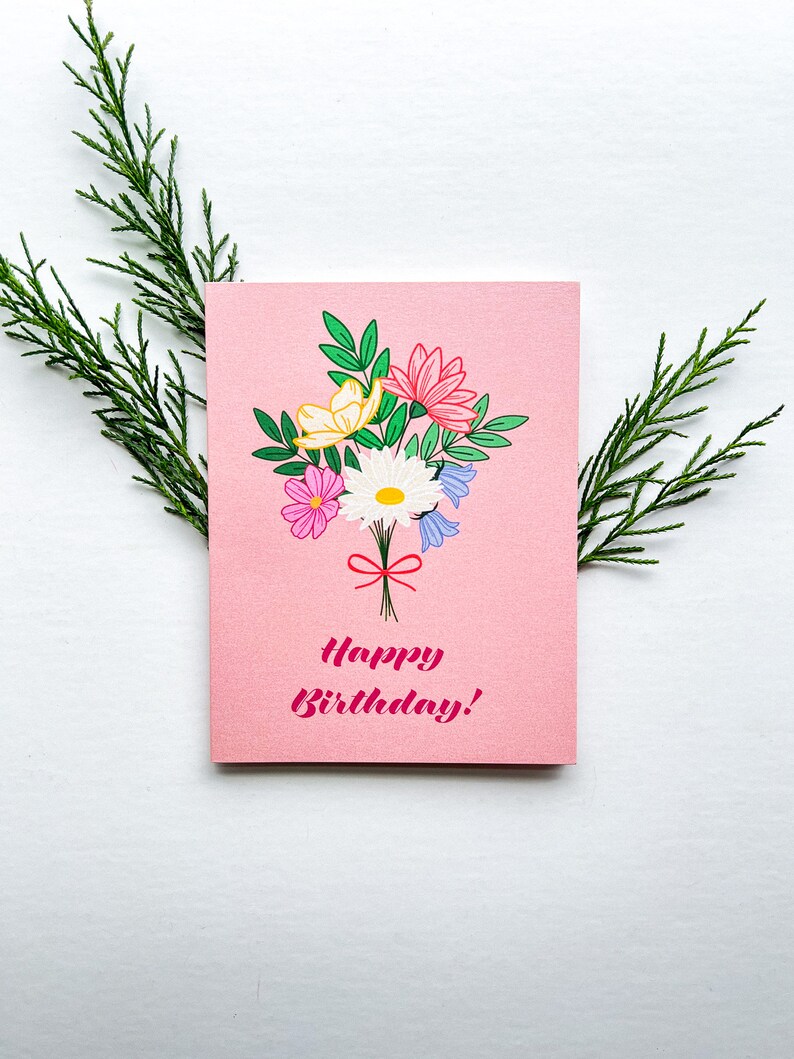 Happy Birthday Bouquet Card 4.25x5.5 Floral Flowers Card Greeting Card image 2