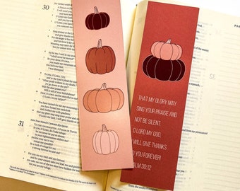 Pumpkin Autumn Verse Bookmarks | Psalm 30:12 Give Thanks Thankful | Size 2"x7" | Verse Bible Memorization Cards Bookmark