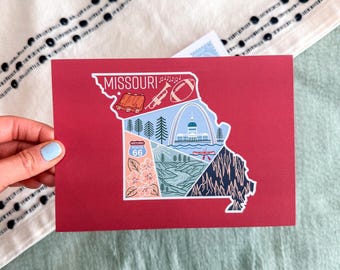 Missouri USA Travel Postcard Print | 5"x7" Souvenir Gift Nature Route 66 National Parks Caves Music BBQ Football St Louis The Gateway Arch