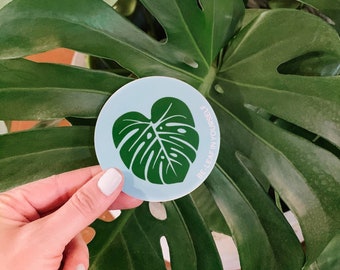 Be-Leaf in Yourself Pun Sticker | Monstera Leaf Plant Decor Souvenir | in Color | Laptop Sticker | Water Bottle Sticker | Plant Leaf Sticker