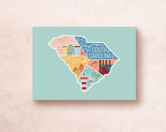 South Carolina State Travel Postcard Print | Geometric Travel Adventure Mountains National Parks  | Souvenir Gift Decor