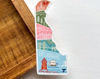 Delaware State Geometric Sticker | Laptop Water Bottle Stickers Cute Gift Weatherproof | USA Travel | Decor Souvenir Illustration Color