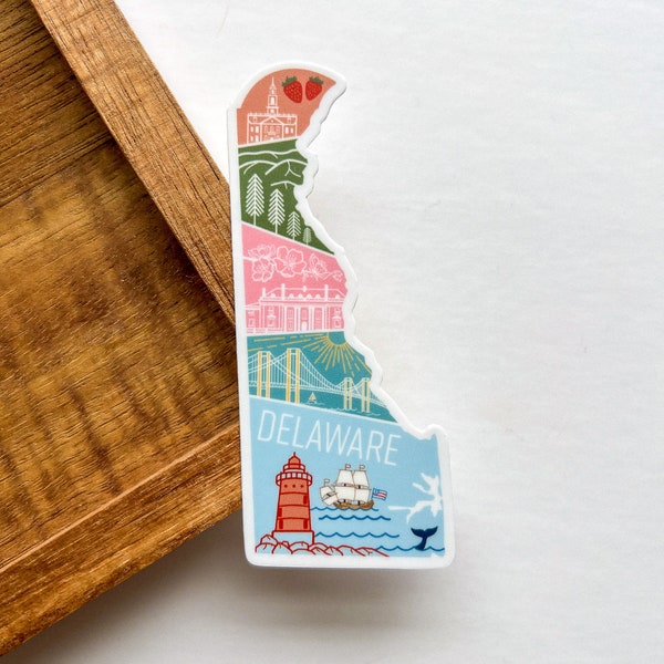 Delaware State Geometric Sticker | Laptop Water Bottle Stickers Cute Gift Weatherproof | USA Travel | Decor Souvenir Illustration Color