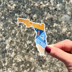 Adesivo geometrico dello Stato della Florida / Stati Uniti d'America Viaggio Natura Spiaggia Oceano Soleggiato NASA Vela Palme Souvenir resistente alle intemperie Regali