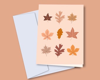 Autumn Leaves Card | Size 4.25"x5.5" Fall Themed Greeting Cards | Illustration Blank Cards