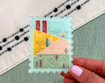 California Stamp Acrylic Magnet | USA State Travel Souvenir Gift | Mountains Beach Ocean Surf Sequoia Yosemite National Park Nature Outdoor