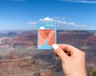 Arizona Grand Canyon National Park Stamp Magnet | Mountains Nature Outdoor Travel Souvenir Cute Gifts Souvenirs Decor Blue USA State