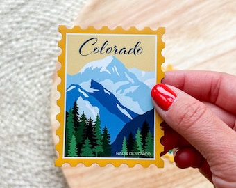 Colorado State Stamp Magnet | Mountains Outdoor Nature | Fridge Car Decorative Magnet, Car Decal, Cute Gift, Weatherproof